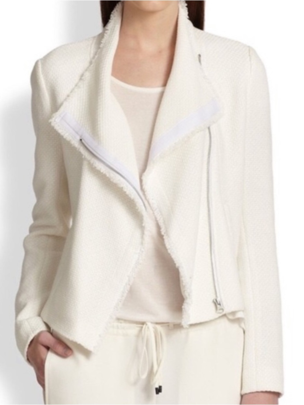 VINCE - white tweed moto style jacket size small